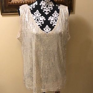 Made With ❤️ Silver Sequins beige mesh lined v-neck sleeveless camisole top